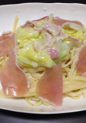 牛乳で！春キャベツの生ハムクリームパスタ-レシピのメイン写真