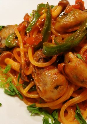 おうちカフェ☆お手軽牡蠣ナポリタン-レシピのメイン写真
