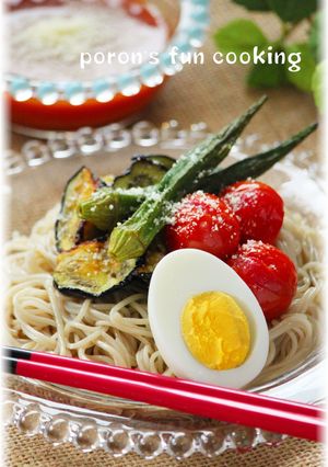 夏野菜グリル*スープカレー風つけピビン麺-レシピのメイン写真