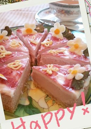 ピンク色のラブリーベイクドチーズケーキ-レシピのメイン写真