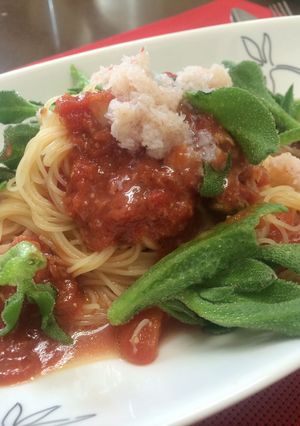 カニ缶とアイスプラントのトマト冷製パスタ-レシピのメイン写真
