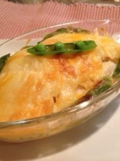 スナップエンドウの春野菜マヨグラタン-レシピのメイン写真