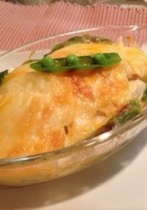 スナップエンドウの春野菜マヨグラタン-レシピのメイン写真