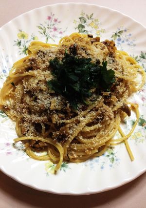 柚子胡椒香る酒盗と蓮根のスパゲッティ-レシピのメイン写真