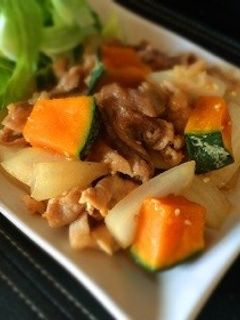 かぼちゃと新玉ねぎと豚肉の味噌炒め-レシピのメイン写真