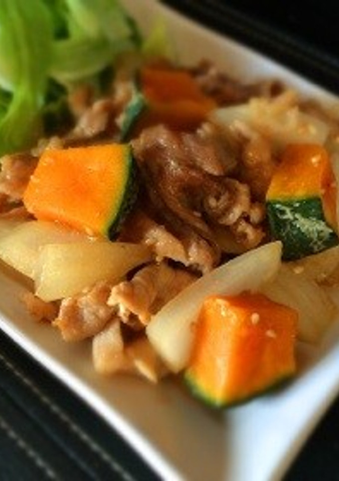 かぼちゃと新玉ねぎと豚肉の味噌炒め-レシピのメイン写真
