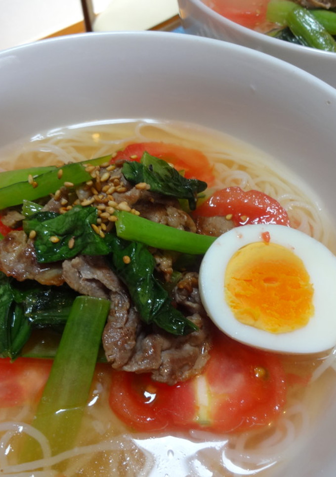 小松菜と豚肉炒めの韓国冷麵-レシピのメイン写真