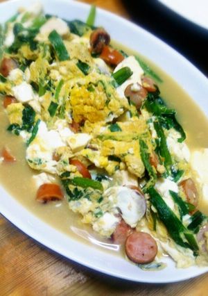 ｳｨﾝﾅｰほうれん草ニラの豆腐卵とじ-レシピのメイン写真