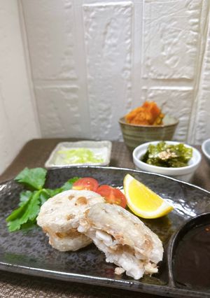 材料3つ❁⃘れんこんのツナねぎ挟み揚げ♬-レシピのメイン写真