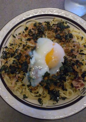 納豆と温玉パスタ-レシピのメイン写真