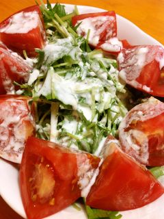水菜とトマトのシーザードレッシングサラダ-レシピのメイン写真