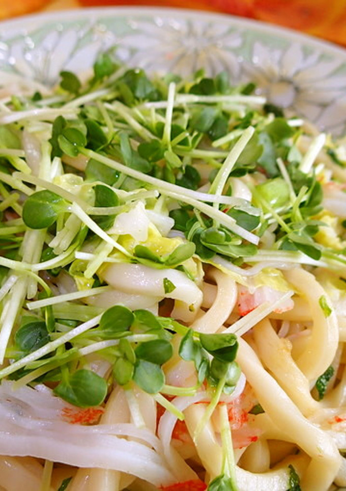貝割れ大根とカニかまの和風焼きうどん-レシピのメイン写真