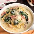 もちもち!時短ベーコンとほうれん草のスープパスタ