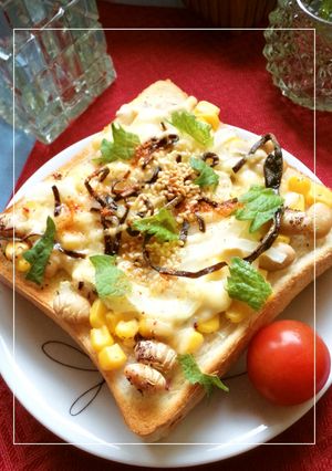 大葉香る✿蒸し豆×コーンの和トースト-レシピのメイン写真