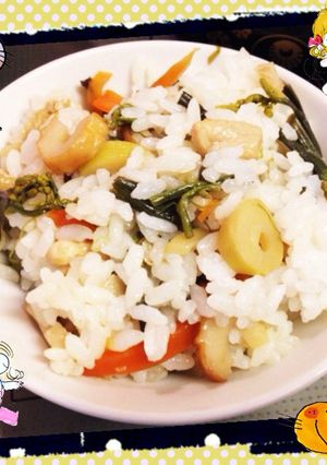 たけのことわらびの椎茸だしで混ぜご飯♡-レシピのメイン写真