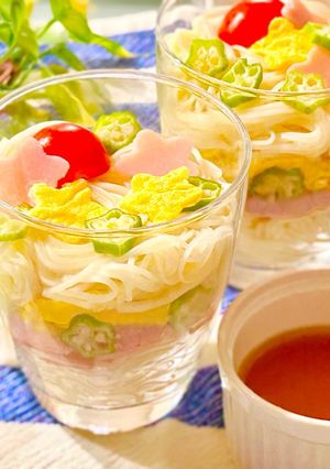 七夕！ケーキ風で可愛い☆カップそうめん-レシピのメイン写真