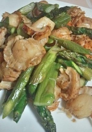 ﾎﾀﾃとｱｽﾊﾟﾗのﾊﾞﾀｰ炒め-レシピのメイン写真