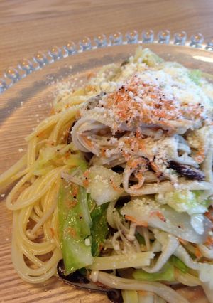 レンジで簡単！キャベツと干しエビのパスタ-レシピのメイン写真
