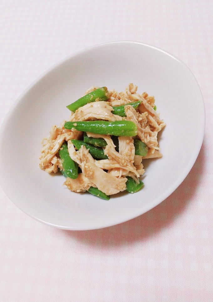 鶏ささみとさやいんげんの胡麻和え♡-レシピのメイン写真