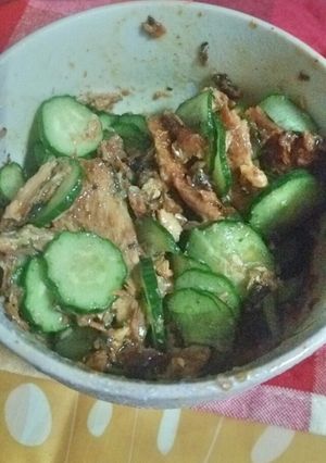 ｻﾝﾏ缶詰とｷｭｳﾘの和え物-レシピのメイン写真