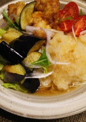 なす＊鶏ももから揚げ！サラダ素麺♪-レシピのメイン写真