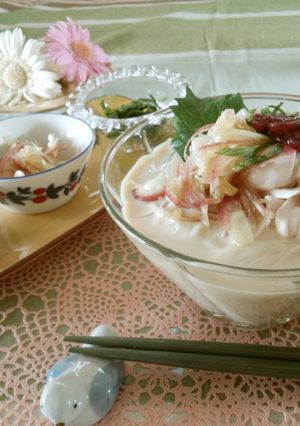しっとりささみの豆乳素麺 薬味添え-レシピのメイン写真