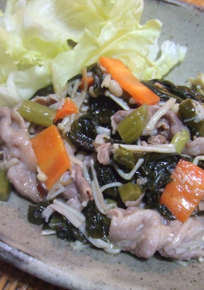 野沢菜漬けとエノキの豚肉炒め-レシピのメイン写真