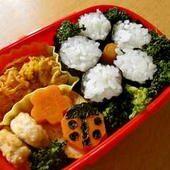 รูปของ ２歳お弁当　てんとう虫とお花
