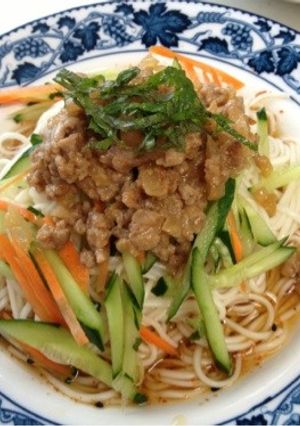 *肉味噌のせ冷や麦*-レシピのメイン写真