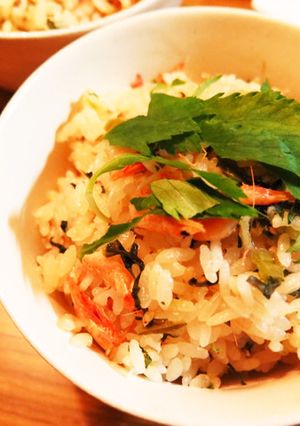 桜えびと野沢菜ちりめんの炊き込みご飯-レシピのメイン写真