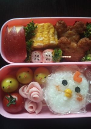 女の子のキャラ弁♪ひよこバラなど-レシピのメイン写真