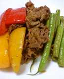 牛肉とパプリカとインゲンのマヨカレー炒め