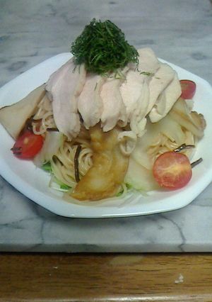 蒸し鶏とセロリとエリンギの冷製パスタ-レシピのメイン写真