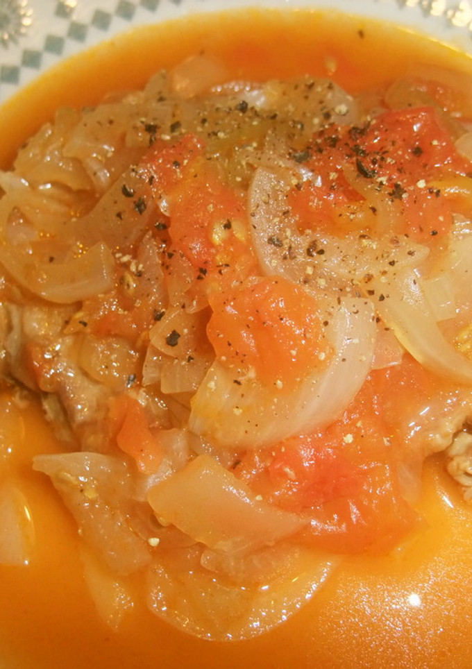 豚ロース厚切り肉と玉ねぎのトマト煮込み♪-レシピのメイン写真