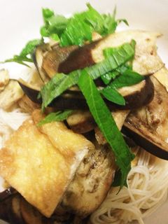 鍋無しで挑戦!ナスと油揚げのそうめん-レシピのメイン写真