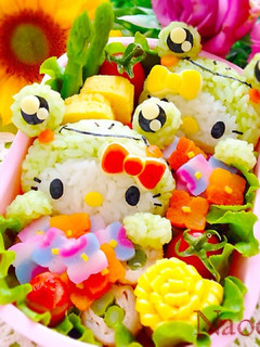 キャラ弁♡かえるキティ&ミミィ♬梅雨に-レシピのメイン写真