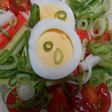 千切りキャベツと茹で玉子入り冷やしうどん