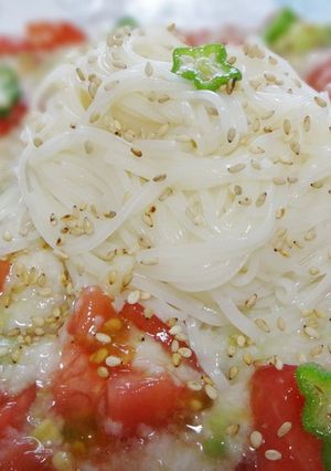アボガドトマト入り長芋汁で素麺-レシピのメイン写真
