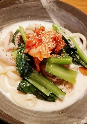 豚肉と小松菜の豆乳うどん♪-レシピのメイン写真