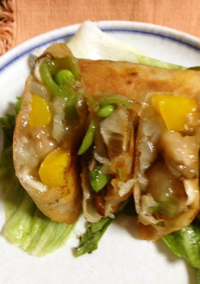 干し椎茸のうまみで☆鶏と野采の焼き春巻き-レシピのメイン写真