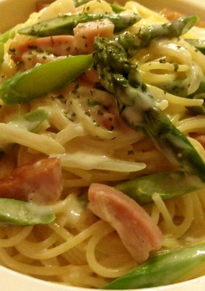 牛乳でアスパラとベーコンのクリームパスタ-レシピのメイン写真
