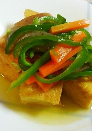厚揚げと蒟蒻・ピーマンの煮物♪-レシピのメイン写真