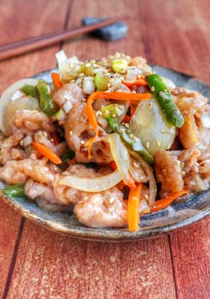 【豚こま野菜の甘酢ねぎだれ】-レシピのメイン写真