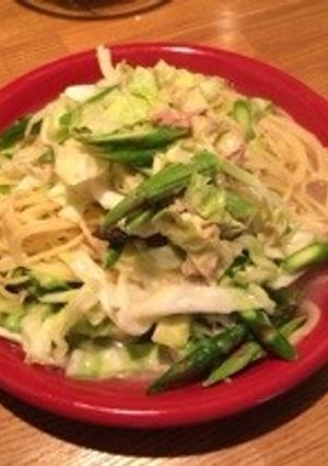 アスパラとキャベツのツナペペロンチーノ-レシピのメイン写真