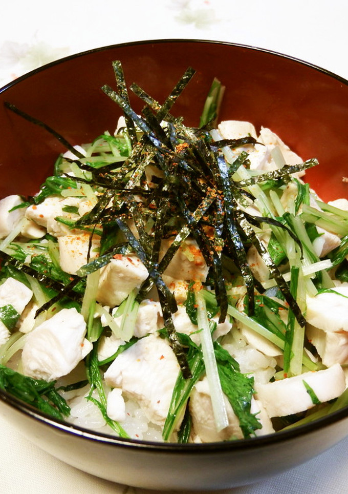 夏！ヘルシー！水菜とささみのさっぱり丼-レシピのメイン写真