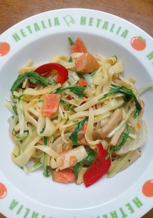 鮭と水菜のバターしょうゆパスタ-レシピのメイン写真