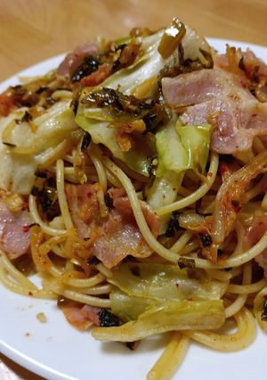 高菜とキムチの旨辛バター和風パスタ-レシピのメイン写真