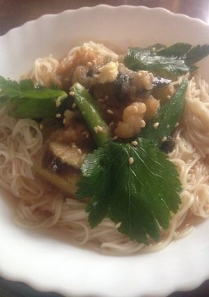 揚げ茄子とオクラのみぞれ煮のせ素麺-レシピのメイン写真