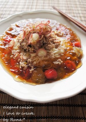 茄子とトマトの喉越しヒンヤリジュレ素麺-レシピのメイン写真