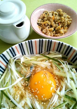 肉味噌添えの冷やし月見麺-レシピのメイン写真